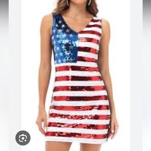 Patriotic Sequin Mini Dress - Red, White, and Blue